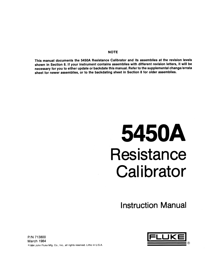 FLUKE_5450A_操作说明书手册