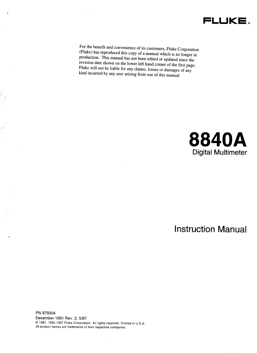 FLUKE_8840A_使用说明书手册