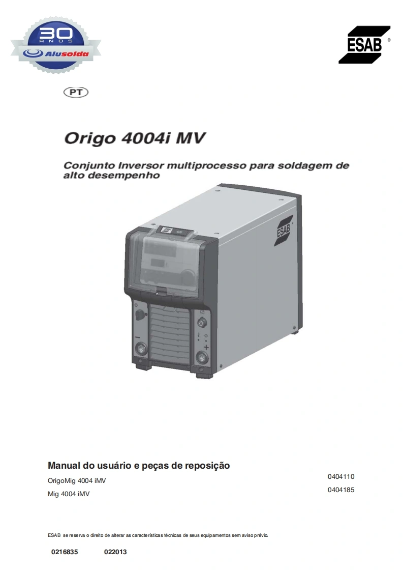 FONTE_INVERSORA_MULTIPROCESSO_ESAB_ORIGO_4004I_MV操作手册含电器原理图-找手册网