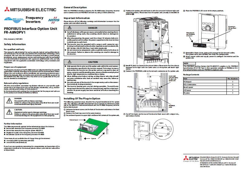 FR-A8NDPV1Instruction使用说明书手册