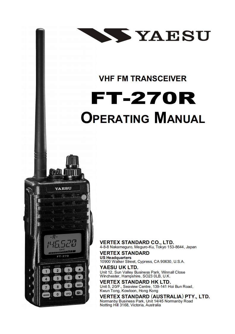 FT-270R_Manual操作说明书手册