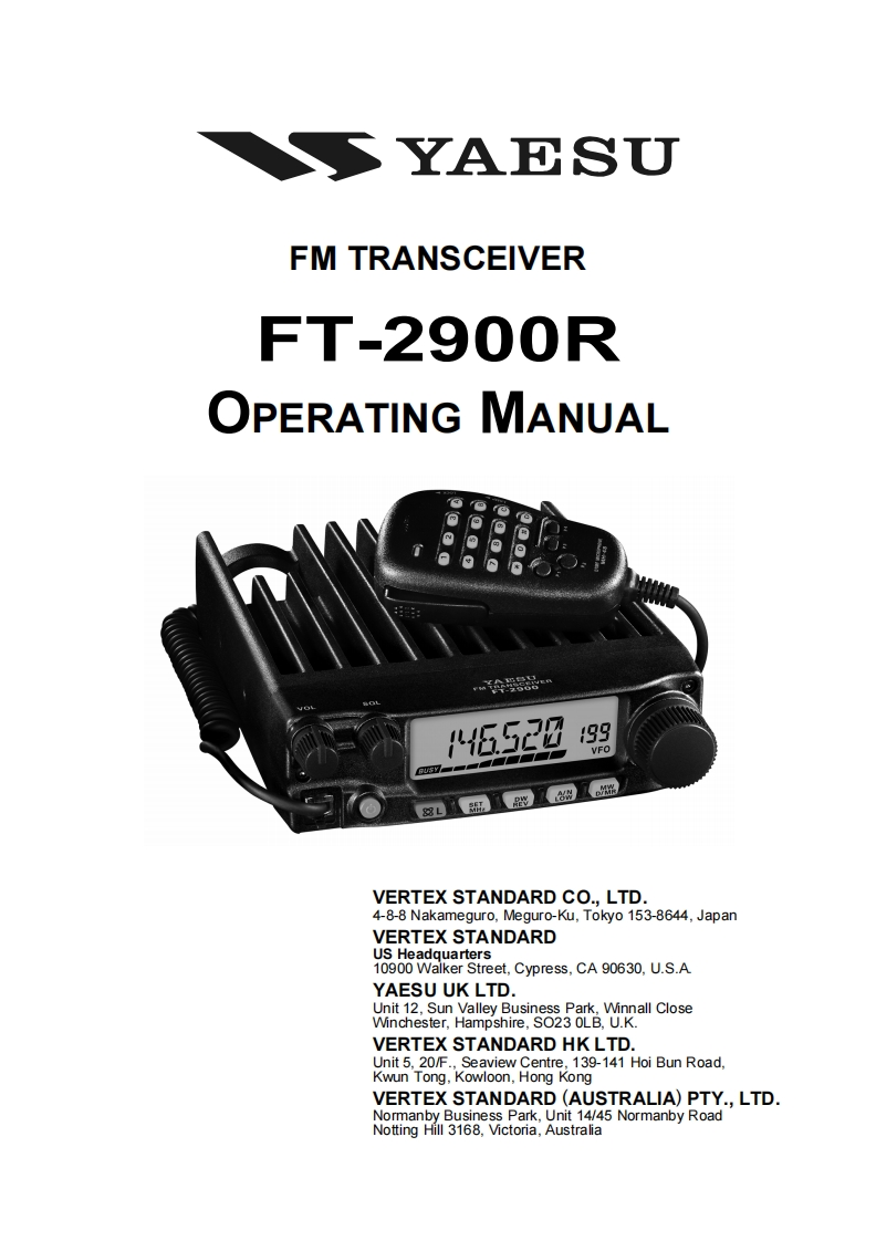 FT-2900R_OM_ENG_EH039N100操作说明书手册