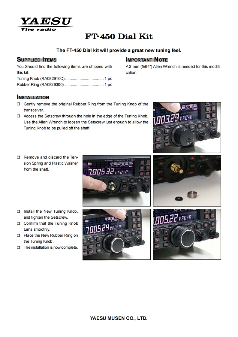 FT-450_dial_kit_使用说明书手册