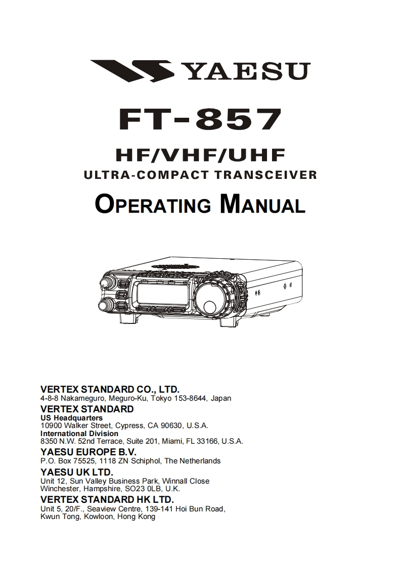 FT-857_Manual操作说明书手册