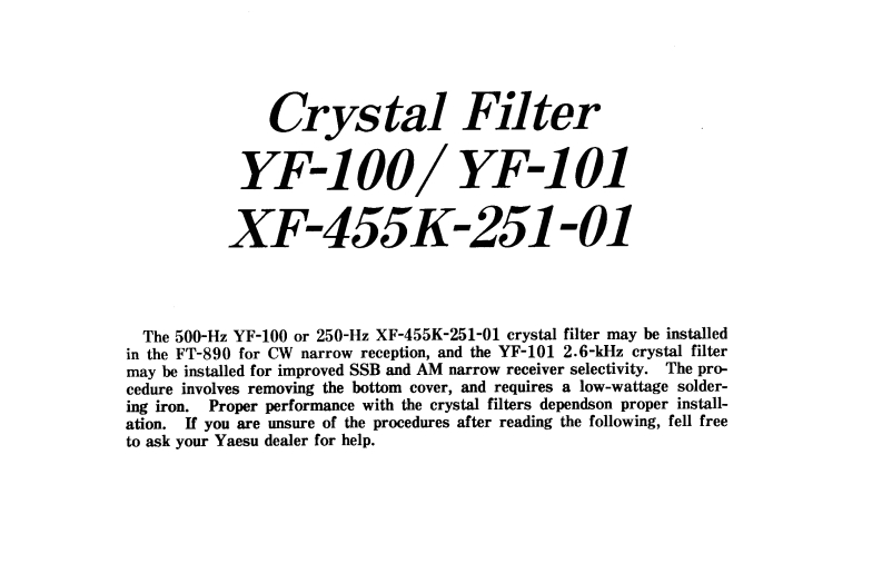 FT-890_YF-100_YF-101_crystal_filter_使用说明书手册