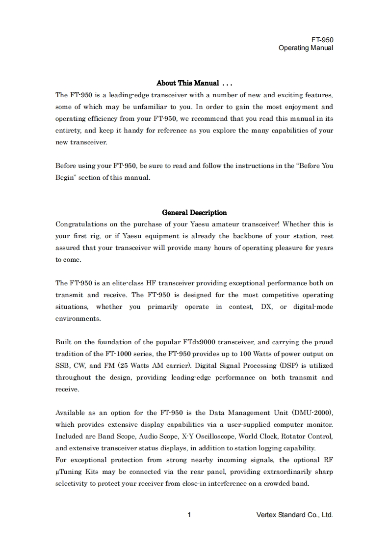 FT-950_Pre-Release_Manual操作说明书手册
