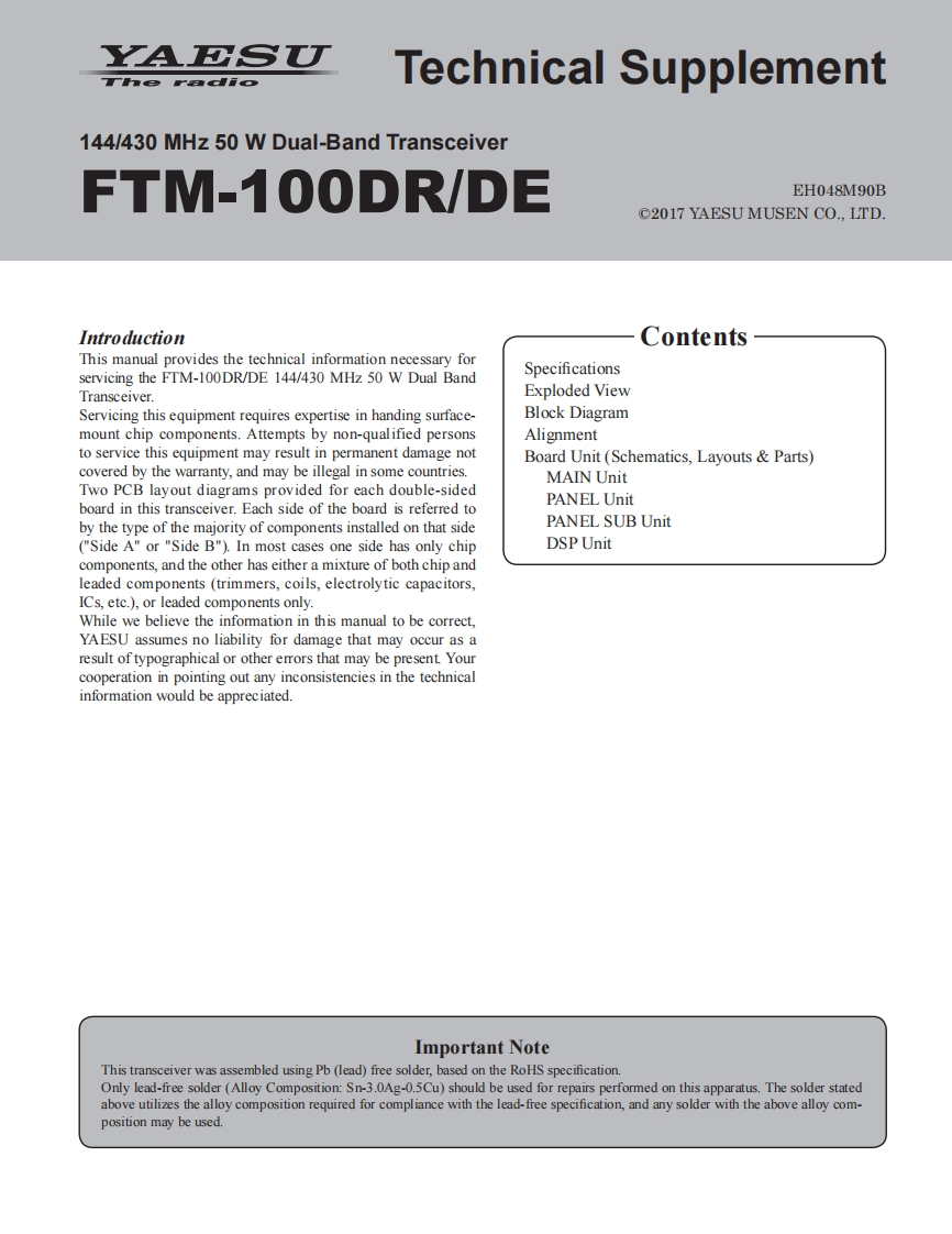 FTM-100DR_Dualband-Transceiver_维修手册含电器原理图-EN