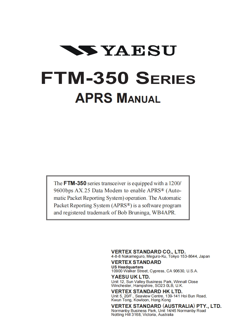 FTM-350_APRS_user操作说明书手册