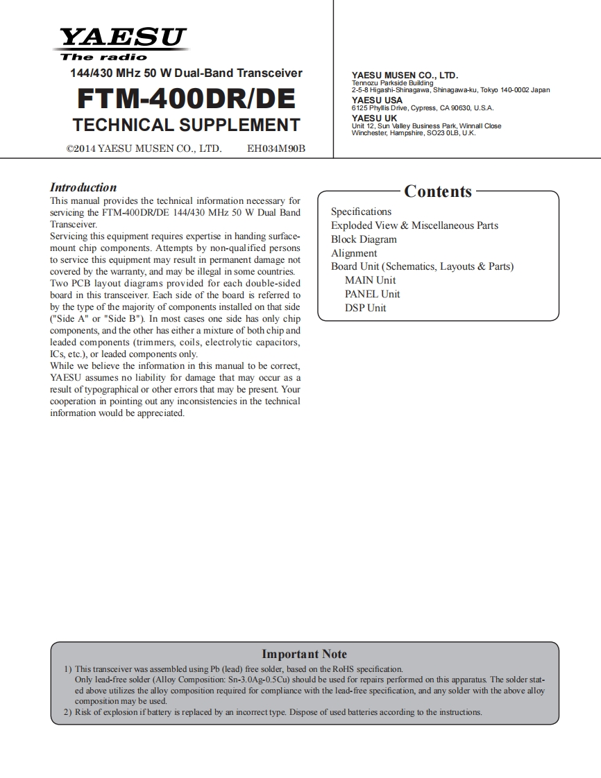 FTM-400DE_DR_serv维修手册含电器原理图