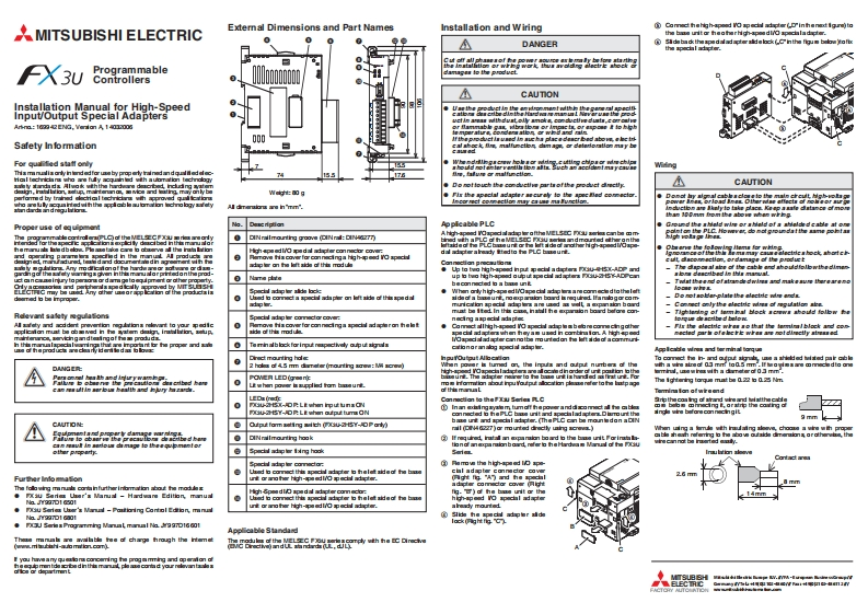 FX3U-2HSY-ADPinstallation使用说明书手册