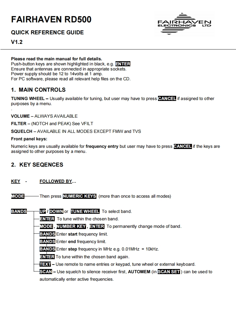 Fairhaven_RD500_Quick_Reference_Manual操作说明书手册