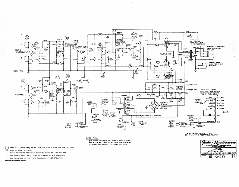 Fender-Bas维修说明书手册含电器原理图an70-pwr-电气原理图手册
