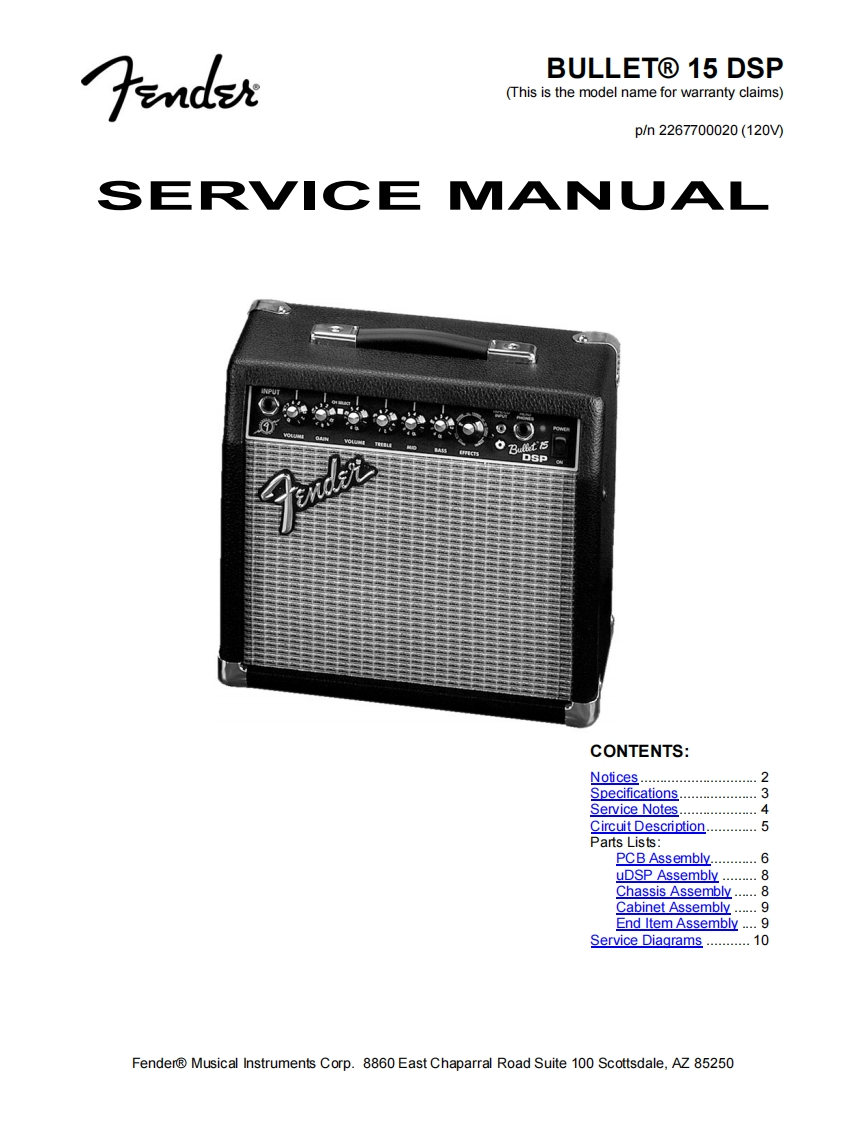 Fender-Bullet15DSP-pwr-维修说明书手册含电器原理图