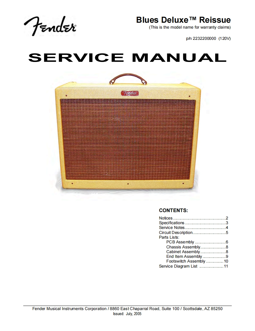 Fender-DeluxeBlues-pwr-维修说明书手册含电器原理图1