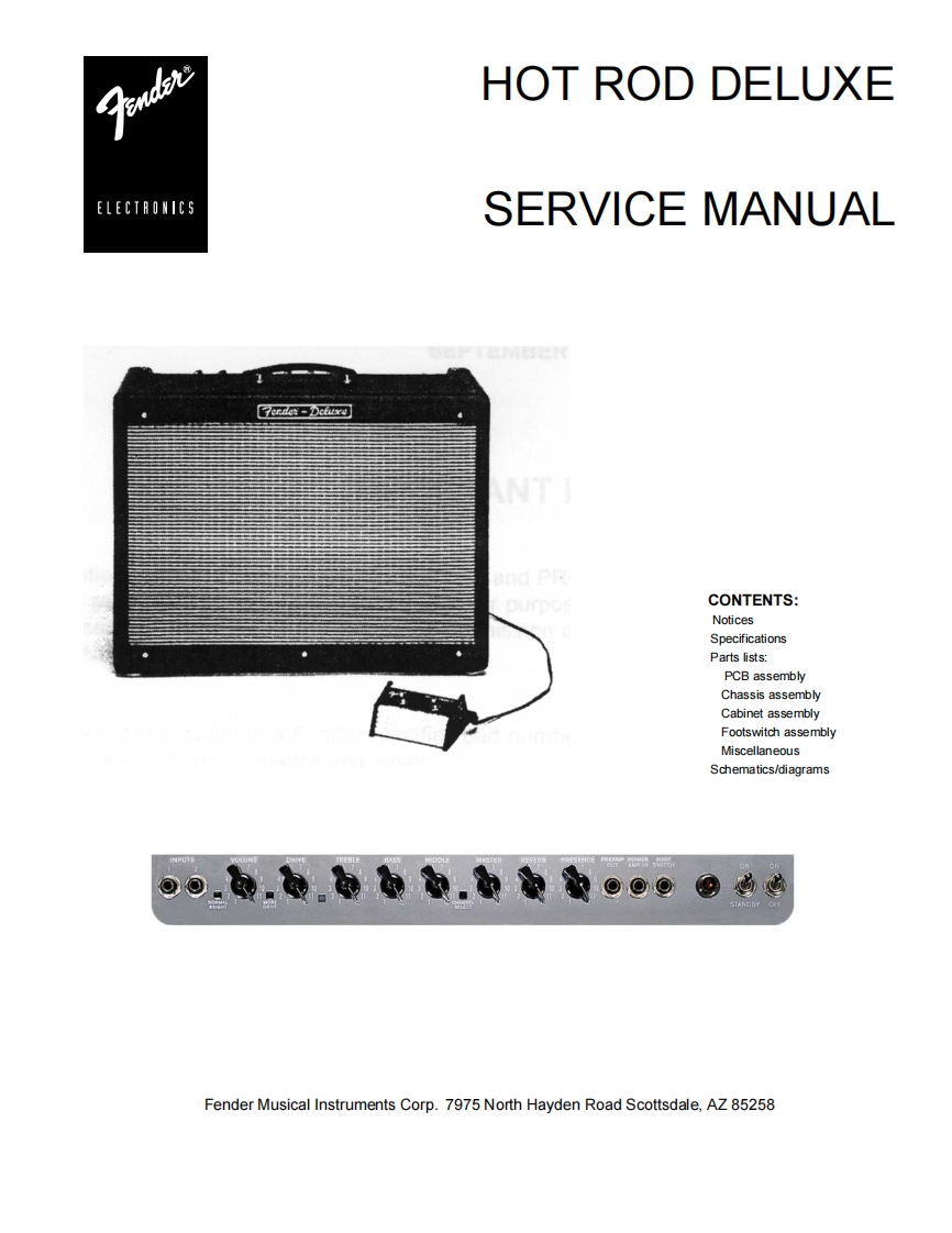 Fender-HotRodDeluxe-pwr-维修说明书手册含电器原理图