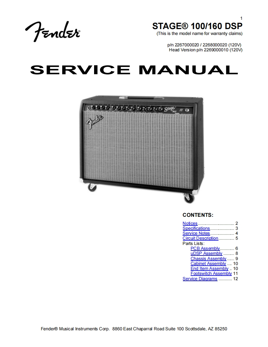 Fender-Stage100-pwr-维修说明书手册含电器原理图
