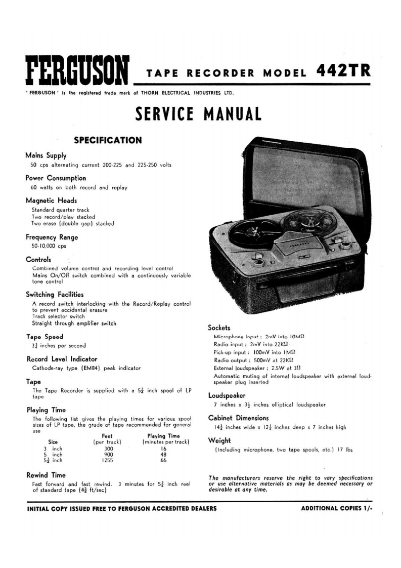 Ferguson-442TR-tape-维修说明书手册含电器原理图