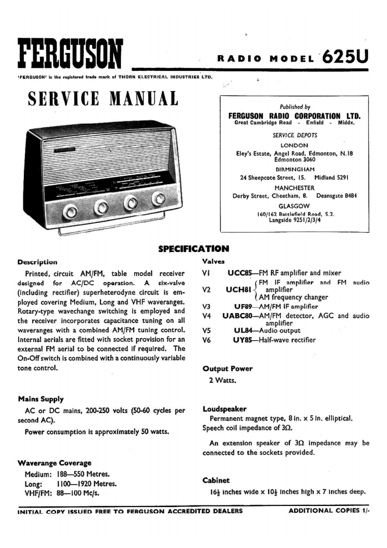 Ferguson-625U-rec-维修说明书手册含电器原理图
