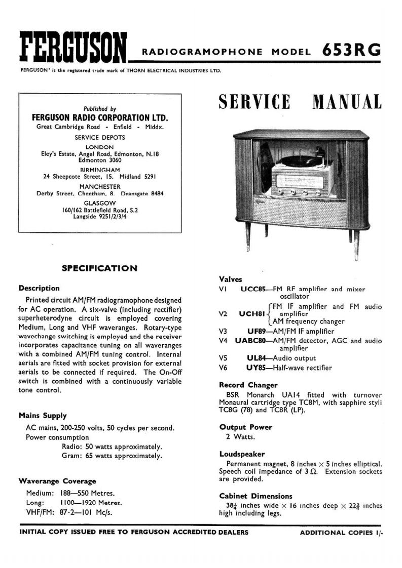 Ferguson-653RG-rec-维修说明书手册含电器原理图