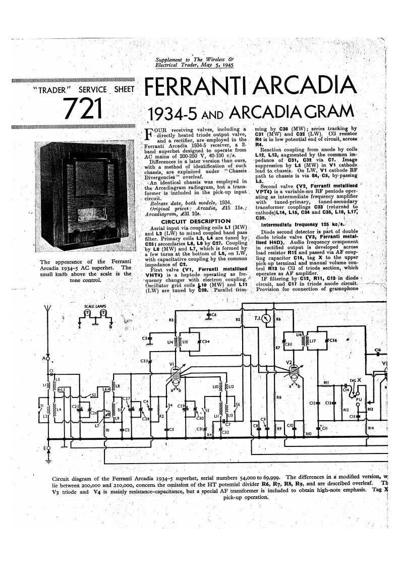 Ferranti-Arcadia34-rec-维修说明书手册含电器原理图