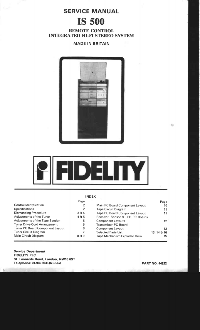 Fidelity-IS500-int-维修说明书手册含电器原理图