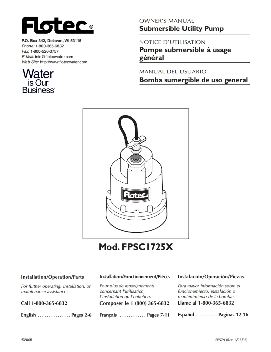Flotec-FPSC1725X-操作说明书手册