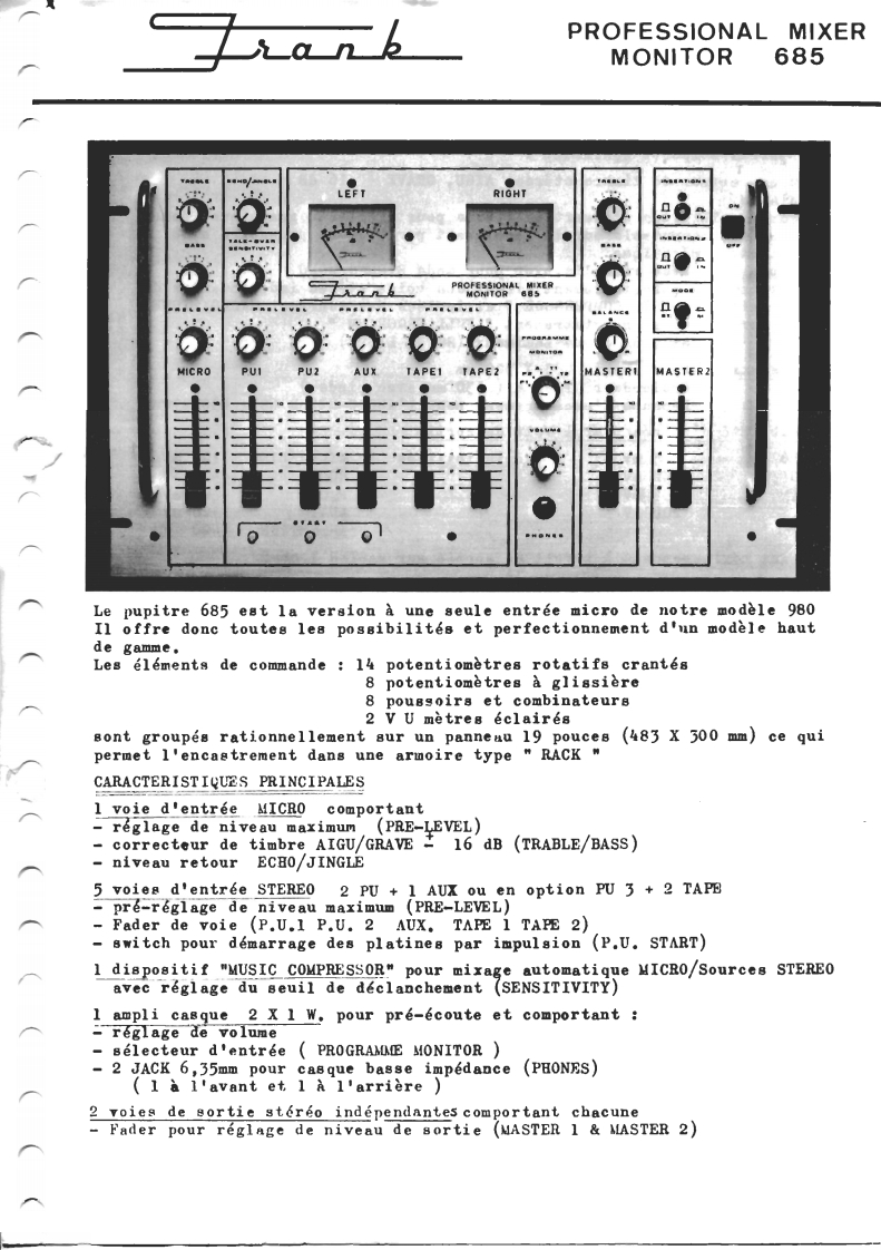 Frank-685-mix-维修说明书手册含电器原理图