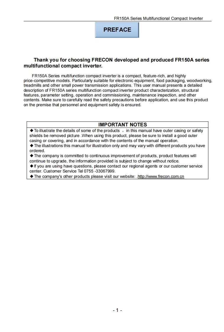 Frecon-FR150A-Manual变频器操作说明书手册-tieng-Anh