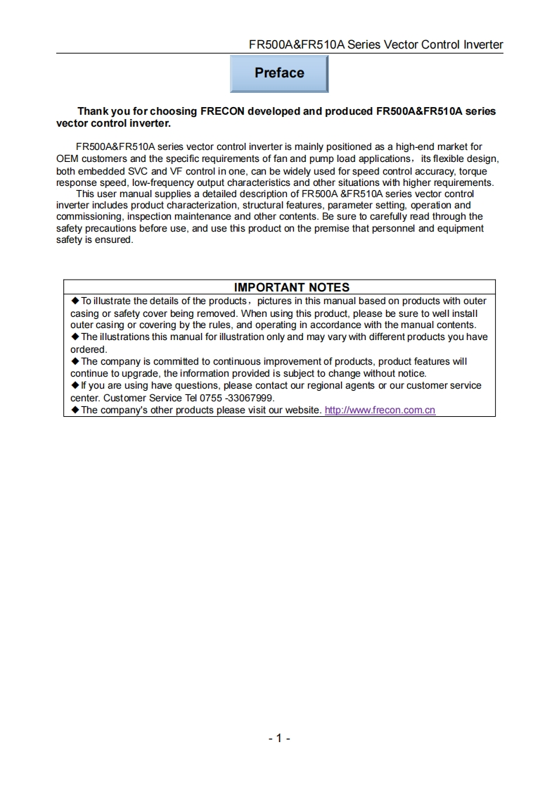 Frecon-FR500A-Manual变频器操作说明书手册-tieng-Anh