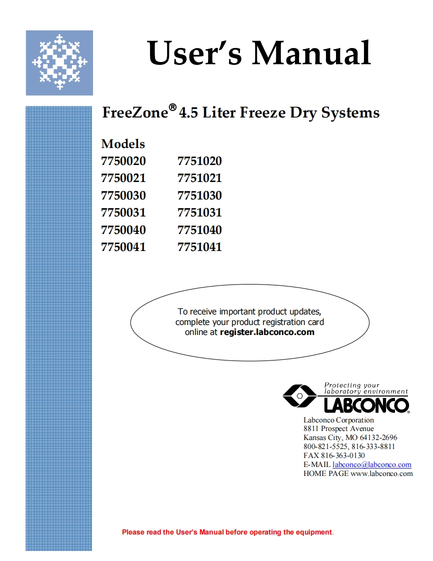 Freeze_Dryer_Labconco_4.5L-User-操作说明书手册
