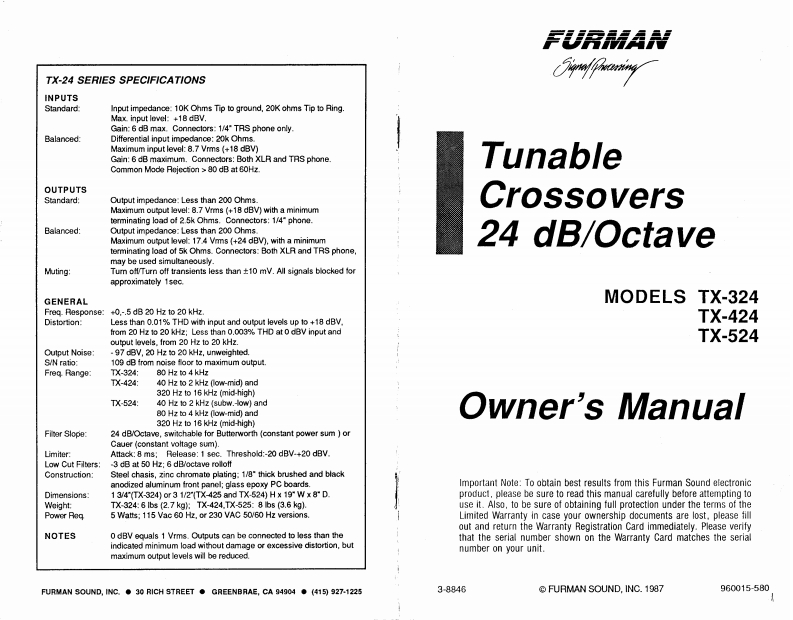 Furman-TX324_TX424_TX524-xo-维修说明书手册含电器原理图
