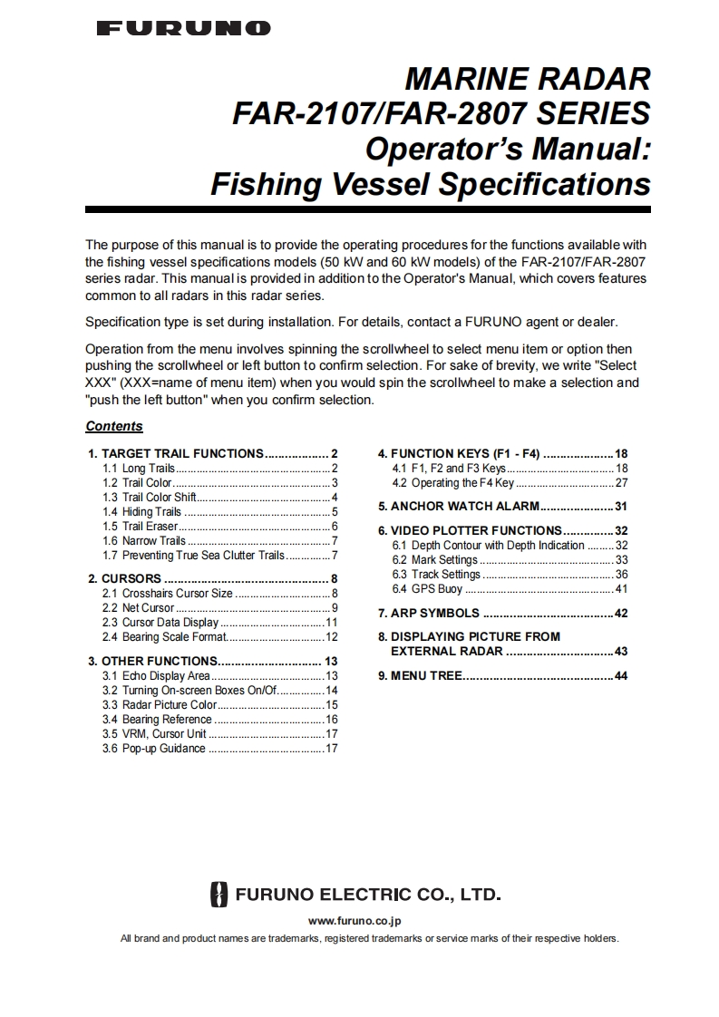 Furuno_FAR2167DS_RADAR_Fishing_操作说明书手册