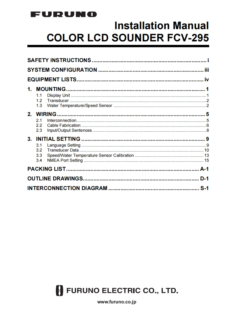 Furuno_FCV295_Fishfinder_Installation_操作说明书手册
