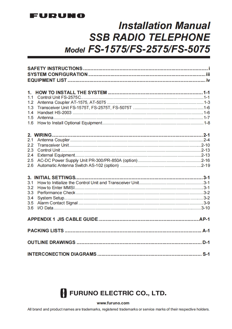 Furuno_FS-1575-_FS-25755-_FS-5075_Installation_Manual安装说明书手册