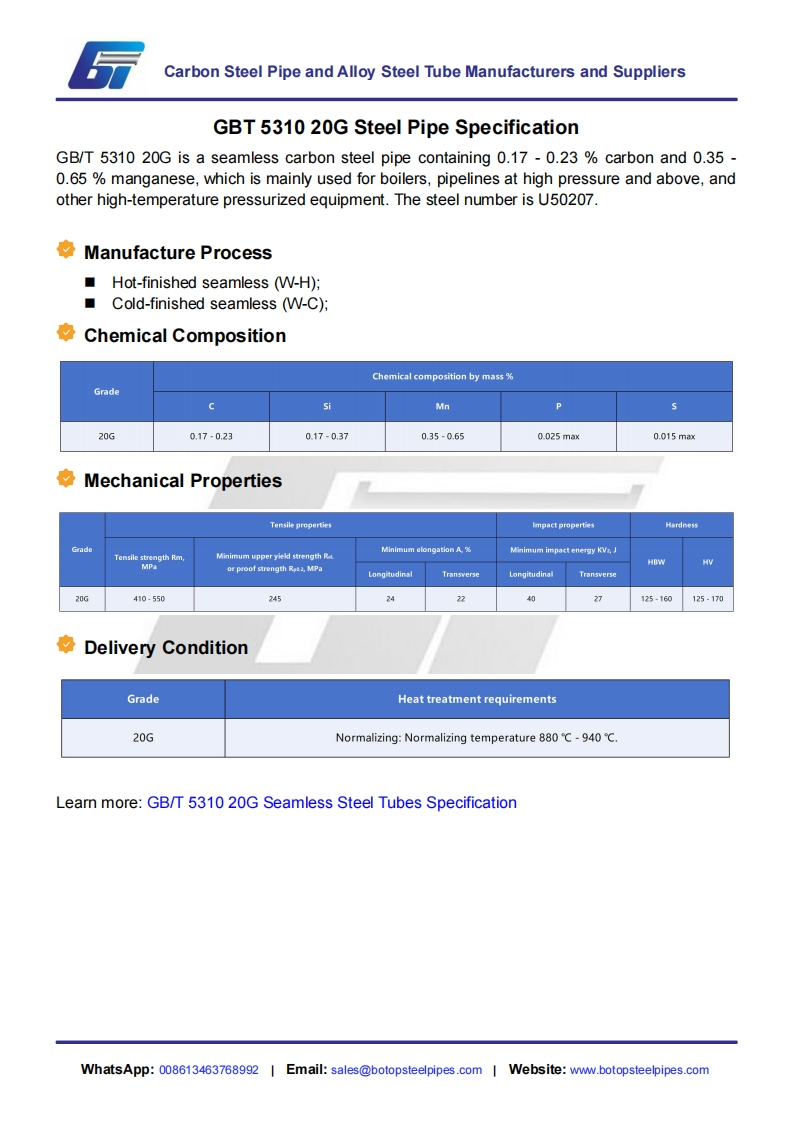 GB-T-5310-20G-Steel-Pipe-Specification
