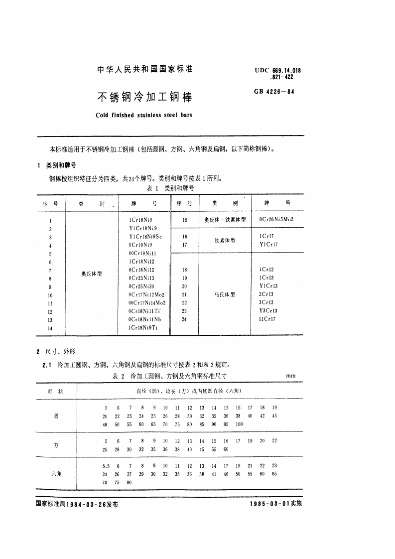 GBT4226不锈钢冷加工钢棒