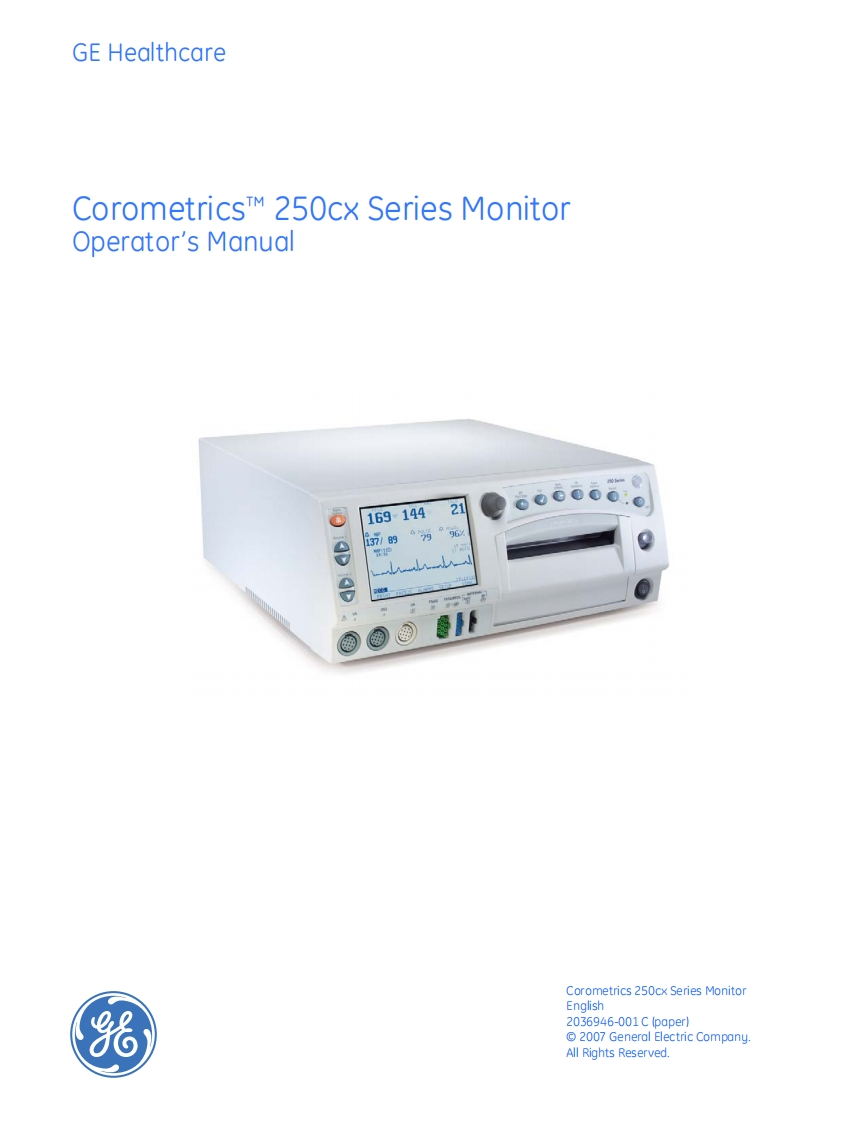 GE-Corometrix-250cx-Monitor-User-操作说明书手册