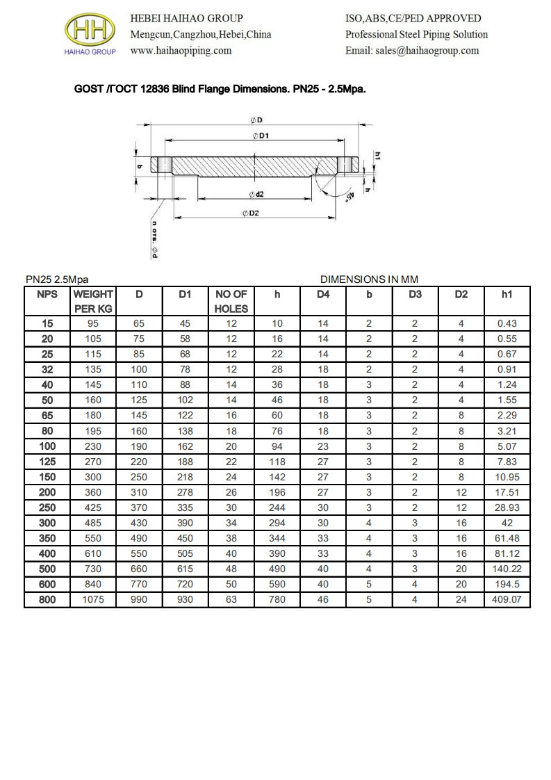 GOST-12836-flange-dimensions-BLIND-FLANGE-PN25-2.5Mpa参考标准规范