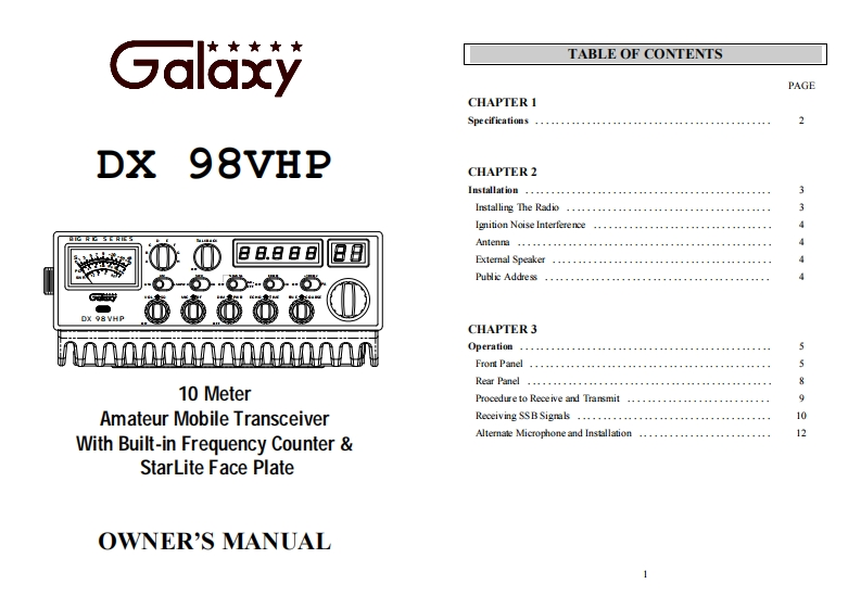 Galaxy_98VHP_Manual操作说明书手册
