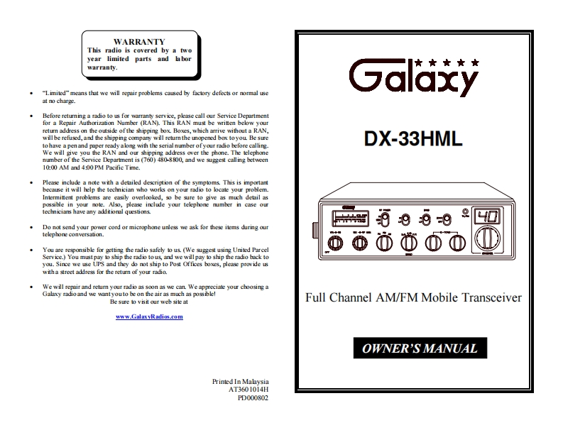 Galaxy_DX-33HML_Manual操作说明书手册