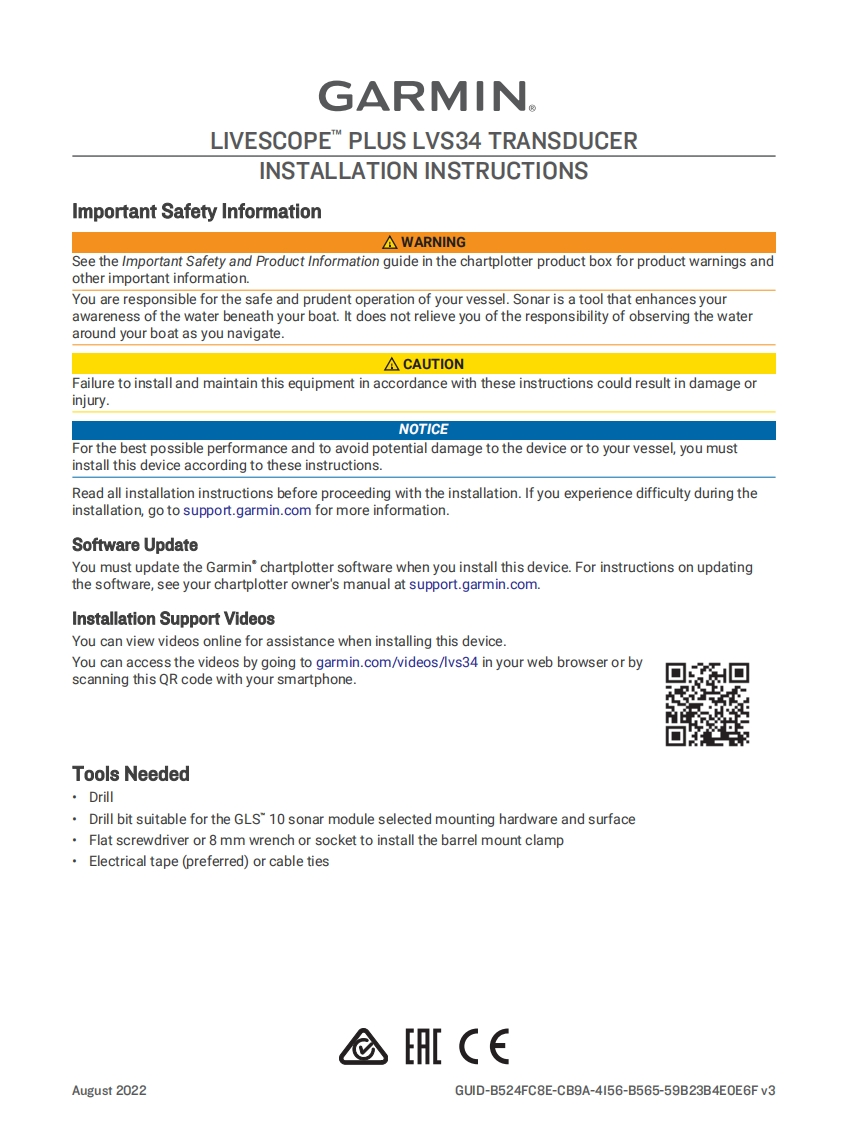 GarminLiveScopePlusSystemwithGLS10andLVS34Transducer(010-02706-00)InstallationGuide