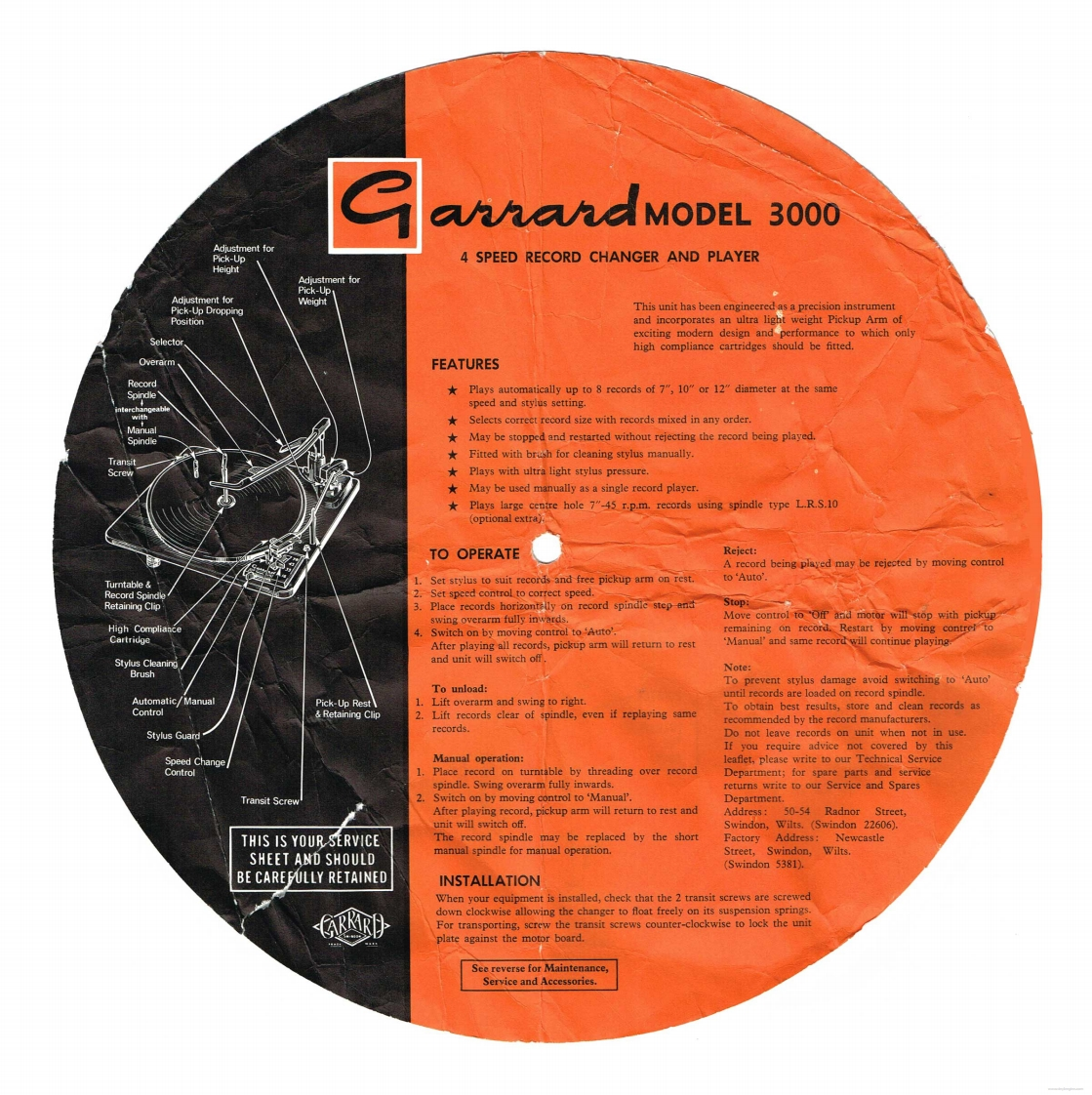 Garrard-3000-tt-维修说明书手册含电器原理图