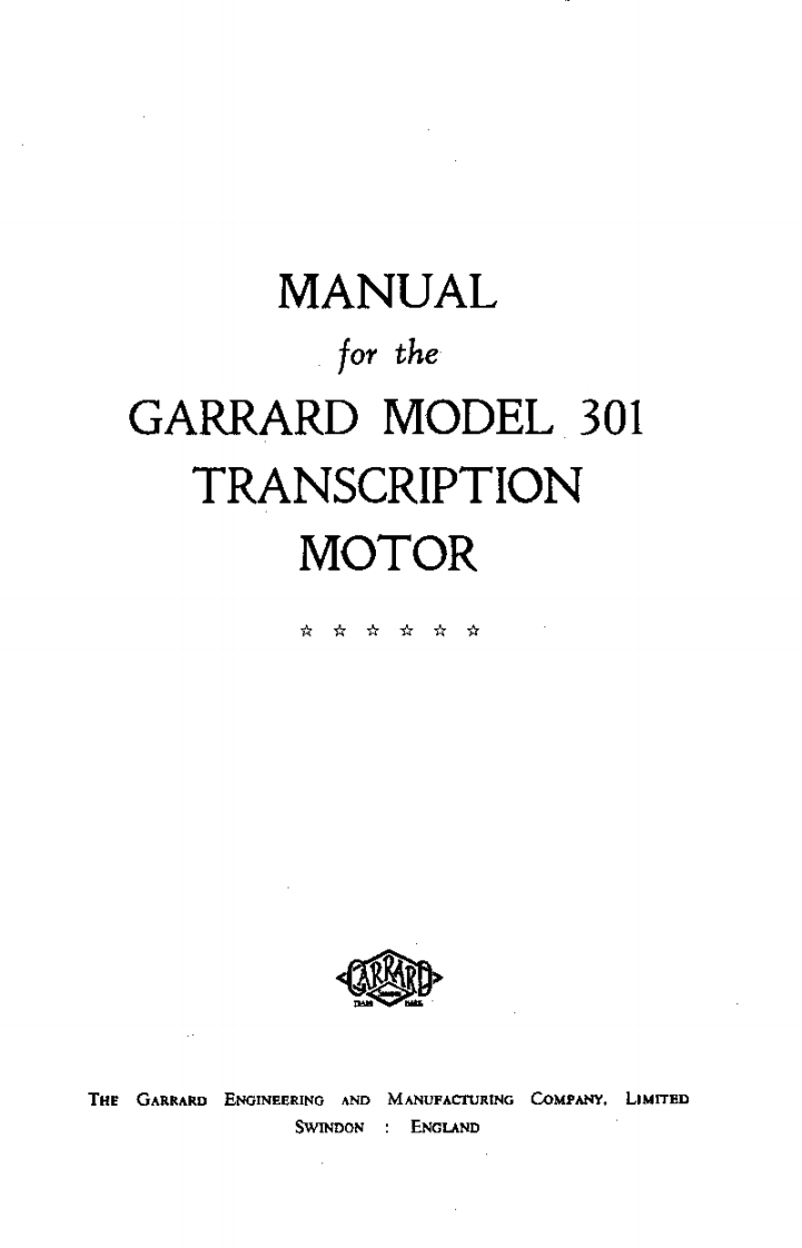 Garrard-301-tt-维修说明书手册含电器原理图1
