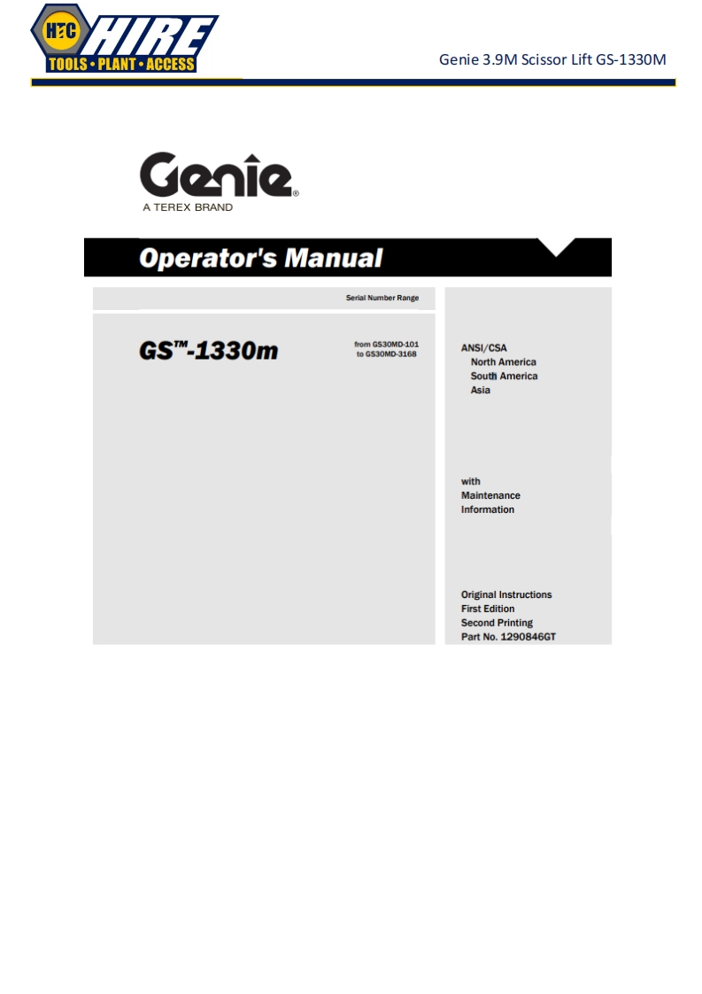 Genie-3.9M-Scissor-Lift-GS-1330M-Manual操作说明书手册-HTC