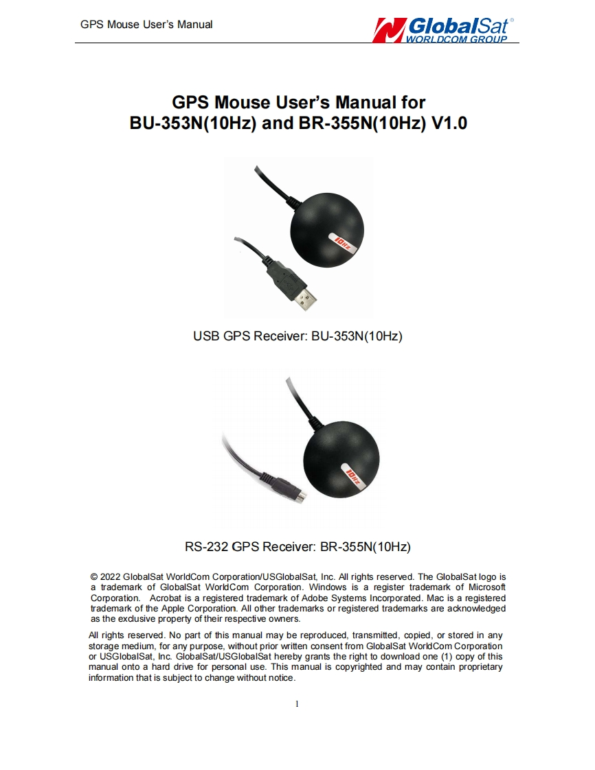 GlobalSat_10Hz-BU-353N_BR-355N_用户使用操作说明书手册