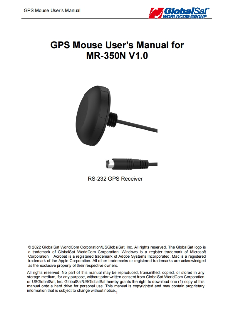 GlobalSat_MR-350N_用户使用操作说明书手册_V1