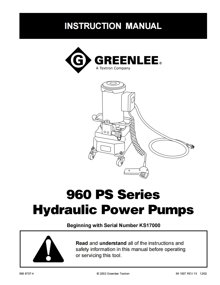 Greenlee-960-PS-Hydraulic-Pump-操作说明书手册