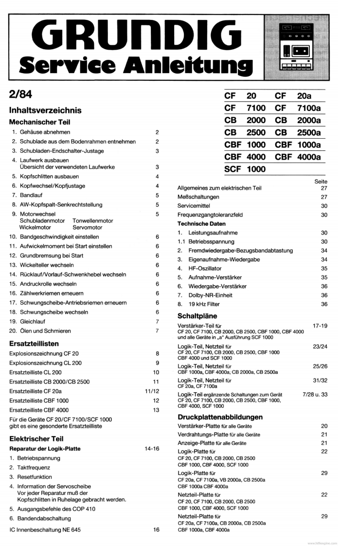 Grundig-CB2000-tape-维修说明书手册含电器原理图