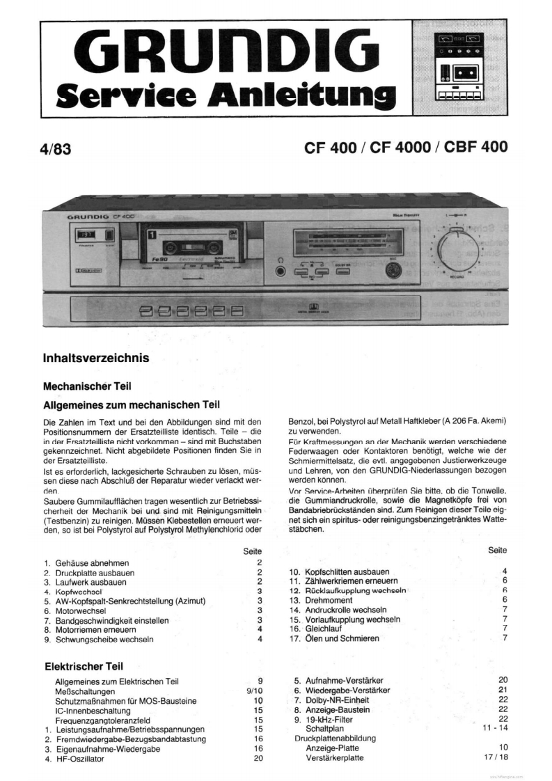 Grundig-CBF400-tape-维修说明书手册含电器原理图