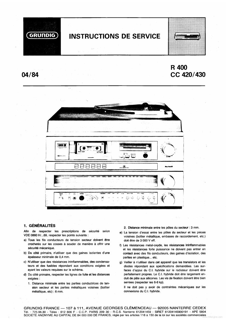 Grundig-CC430-rec-维修说明书手册含电器原理图